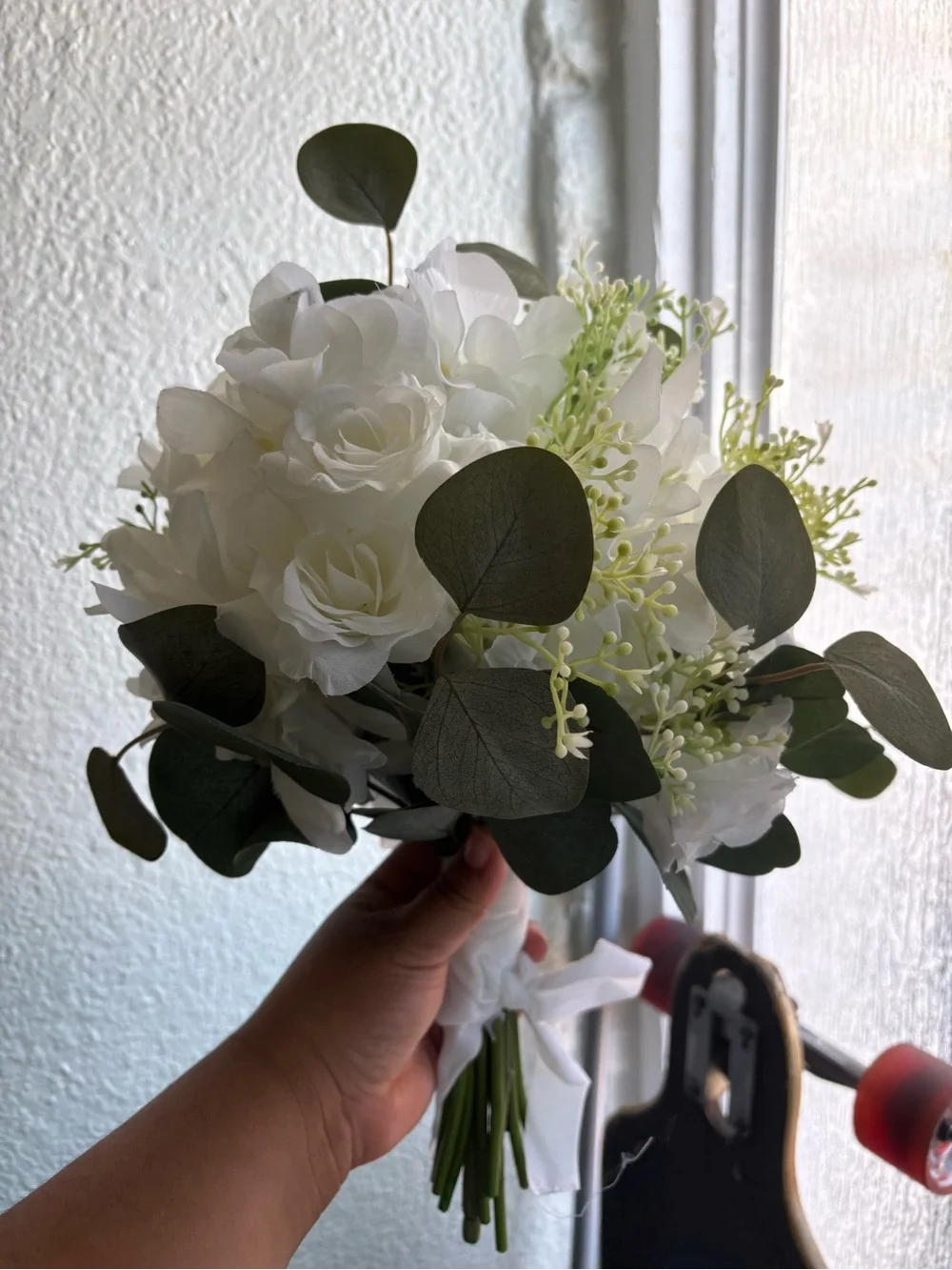 White Hydrangea and Eucalyptus Floral Bouquet - Home Accents
